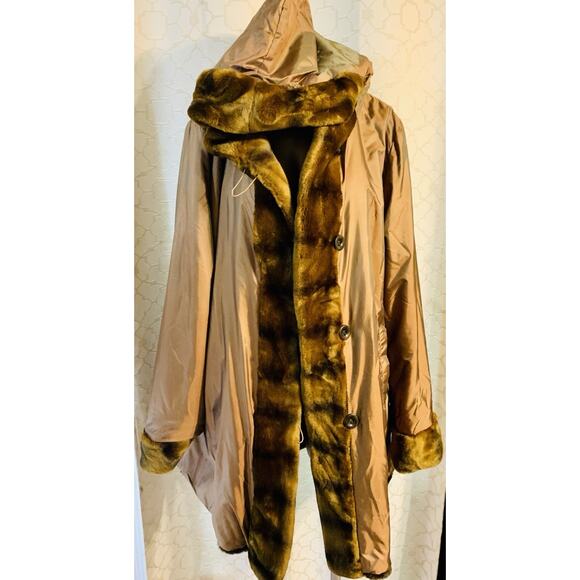 Dennis Basso Reversible Faux Fur Coat Women’s 2X Brown Hooded Long Jacket NWT - Picture 6 of 7